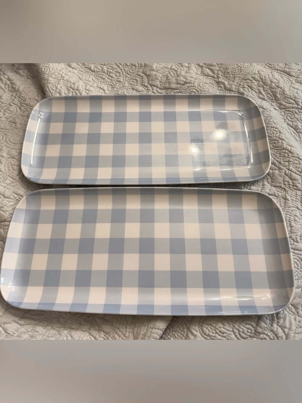 Blue Gingham Paper Serving Tray, Snack Cups, Plastic Serving Trays